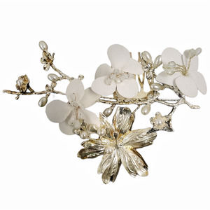 Handmade Silver & Pearl Bridal Hair Clip w/ Ivory White Silk Flowers and Petals
